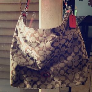 Coach bag w/blood orange leather accents